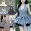 Áo Kiểu nữ bệt Vai dây Tự Cột Cổ yếm peplum