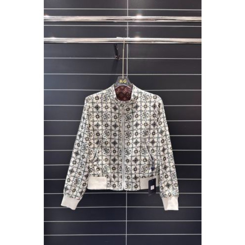 Áo Khoác Ngắn Nữ Jacquard Cổ Đứng, Có Thể Đeo Hai Mặt