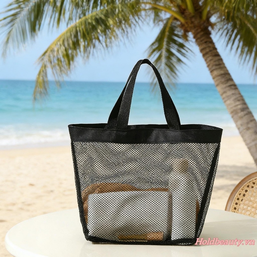 Túi lưới tote mùa hè, dùng cho bãi biển, dễ gấp gọn