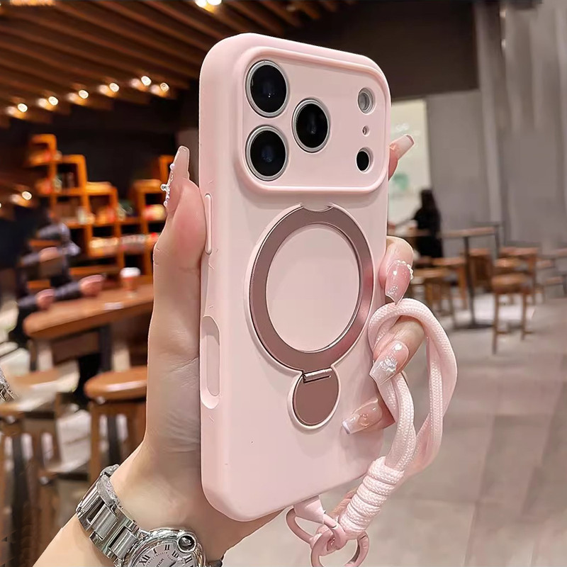 Ốp Lưng Silicone Giá đỡ Kim Loại Xoay 360° Dành Cho IPhone 17 16 15 14 13 Pro Max Chống Sốc Chống Bẩn Kèm Dây đeo