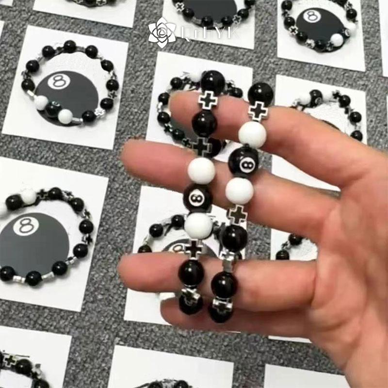 Vòng Tay Chữ thập Bida Tám với Dây Hạt Chia Màu Trắng cho Nam