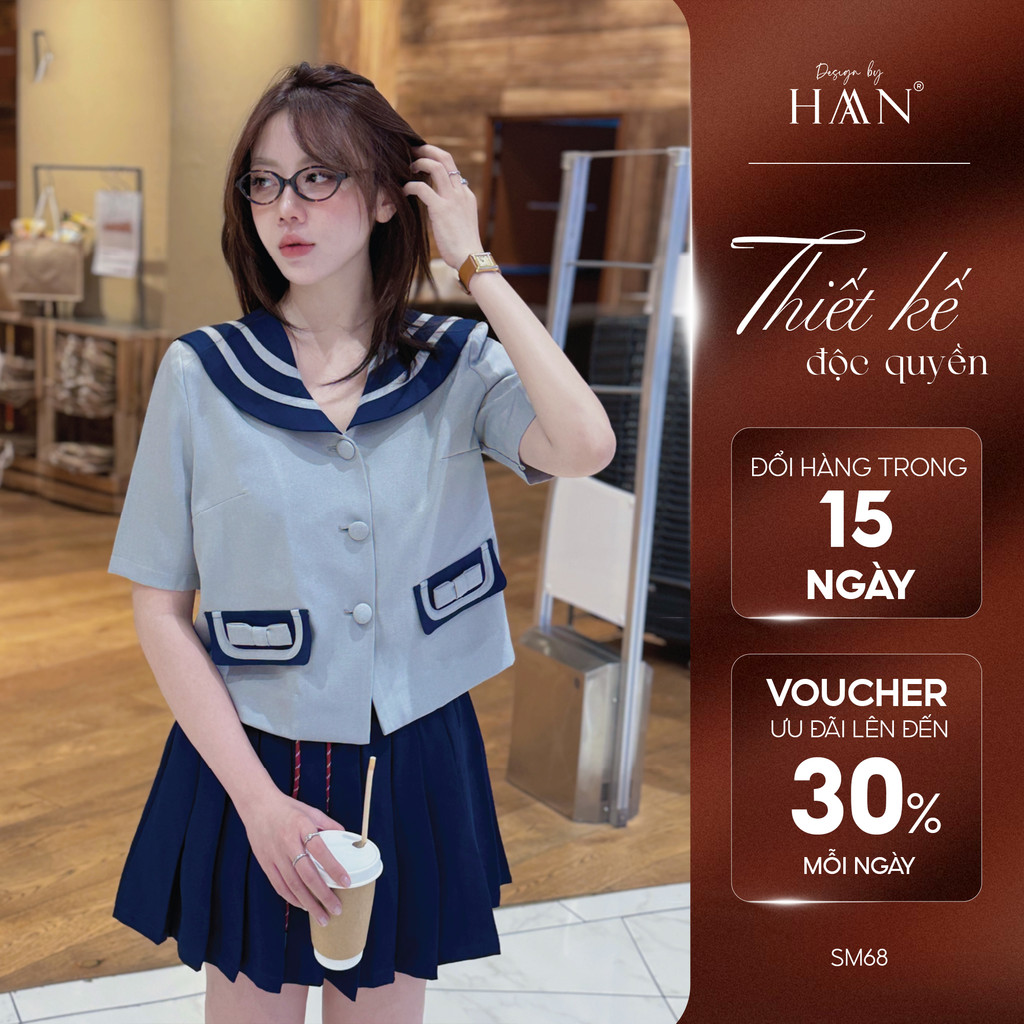 Áo Sơ Mi Nữ Ngắn Tay Cổ Thủy Thủ Chất Xước Hàn Cao Cấp Trẻ Trung Thanh Lịch SM68 HAAN Design