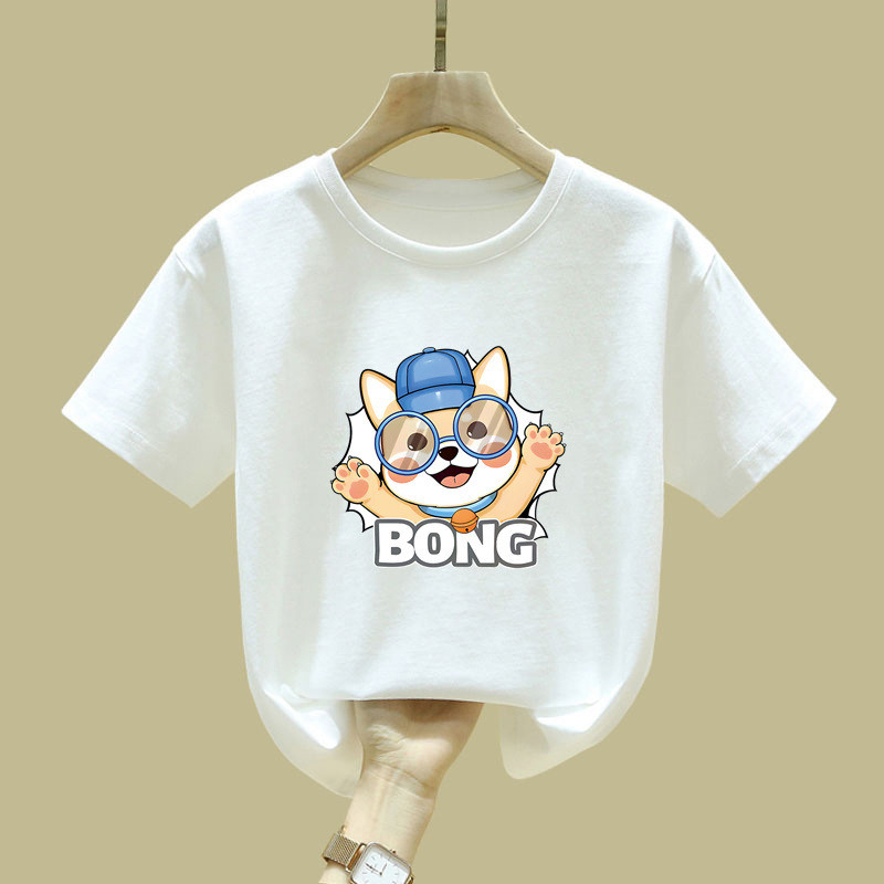 Kính Dễ Thương Shiba Inu Đồ Họa Áo Hoạt Hình In Hình Chó Cổ Tay Ngắn Top Hợp Thời Trang Đường Phố Thời Trang Để Mặc Hàng Ngày