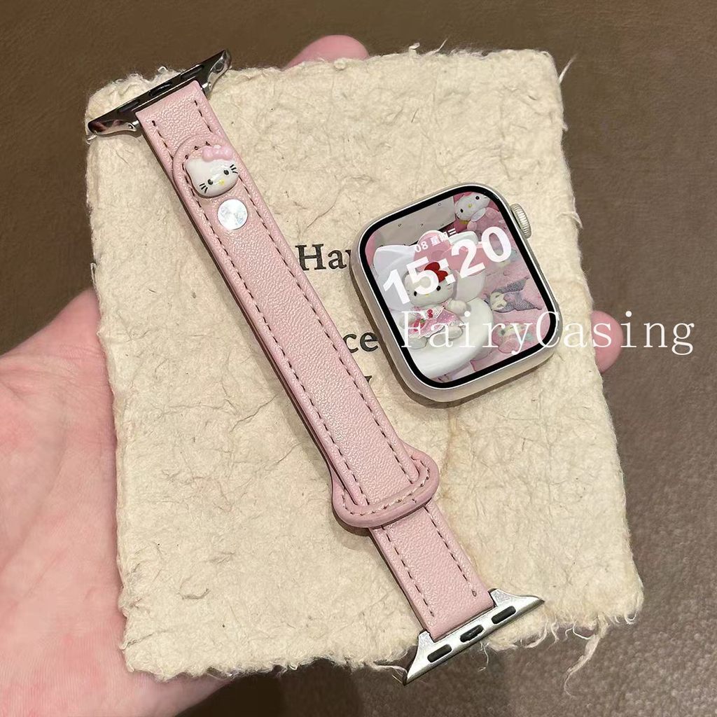 Liên kết kim loại vòng da dễ thương cho Apple Watch Series Ultra 11 10 9 8 7 6 38mm 40mm 41mm 42mm 44mm 45mm 46mm Dây đeo
