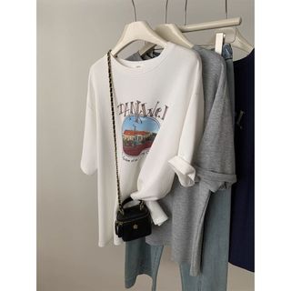 Áo thun nữ cổ tròn tay ngắn hình hoạt hình, 100% cotton