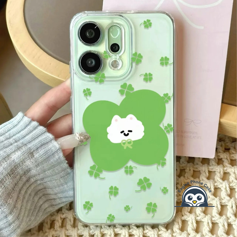 Ốp Điện Thoại Apple Xanh Hoạt Hình Dễ Thương Cho Redmi Note 15 14 13 Pro Plus 12 Turbo 11 Pro Plus 11E 11 SE 11T Pro Plus 11S 4G 5G Vỏ Cỏ Ba Lá Chó Mèo Bốn Lá Trong Suốt Ốp Lưng Mềm