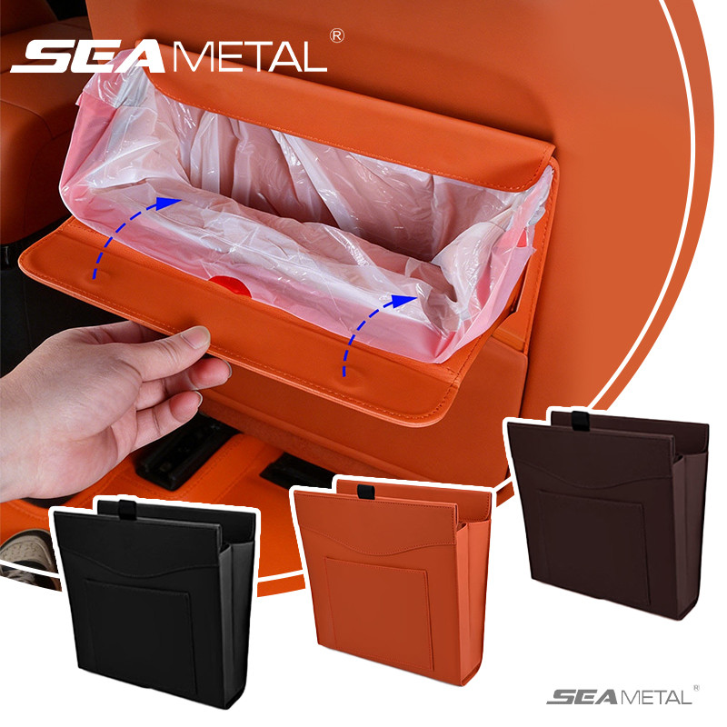 SEAMETAL Leather Xe Thùng Rác Có Thể Từ Ghế Sau Treo Ẩn Túi Bảo Quản Nội Thất Xe Tổ Chức Sáng Tạo Phụ Kiện Xe Hơi