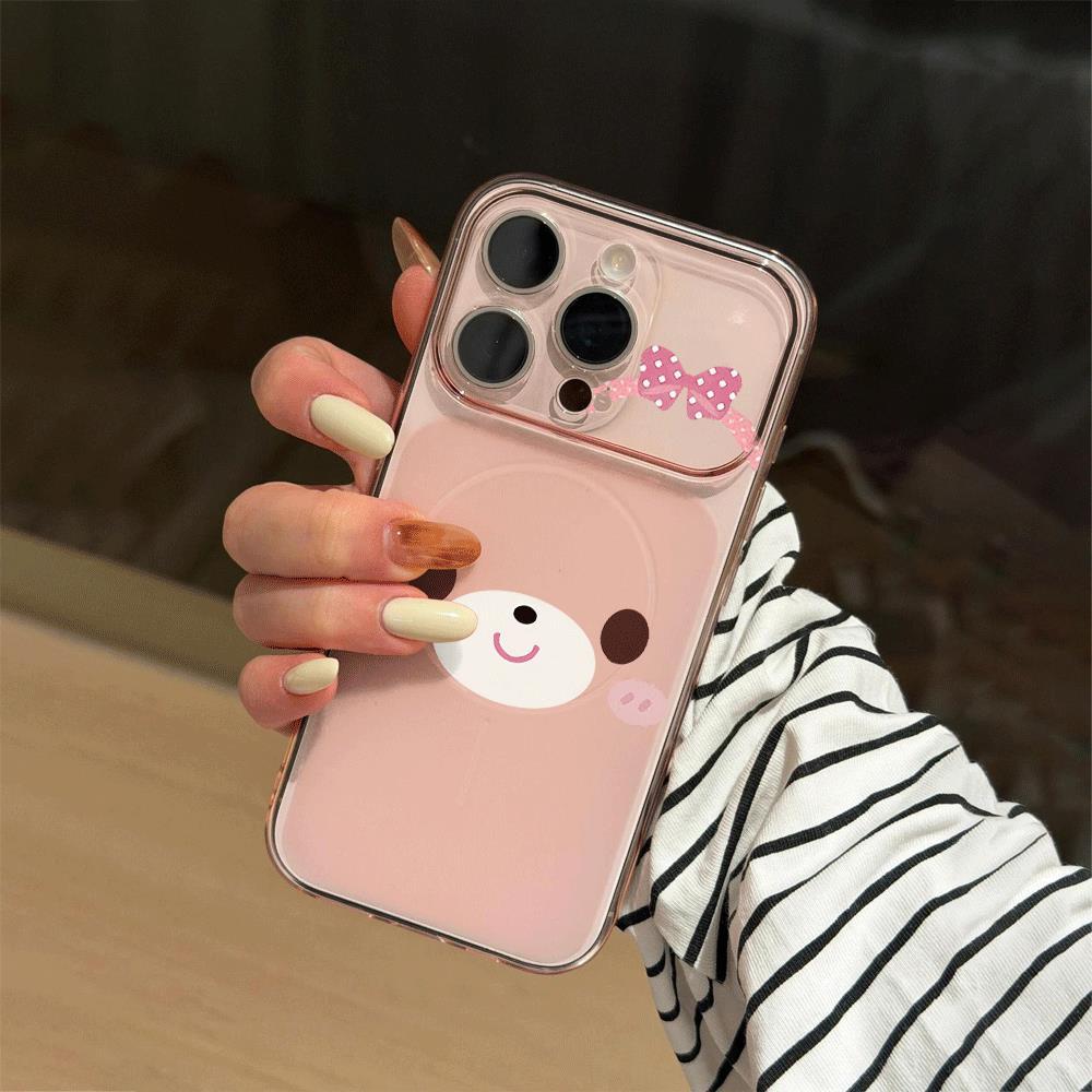 Màu hồng Bowknot Đàu với iPhone 17ProMAX Corning Case Soft Case 16promax Case  Đơn giản