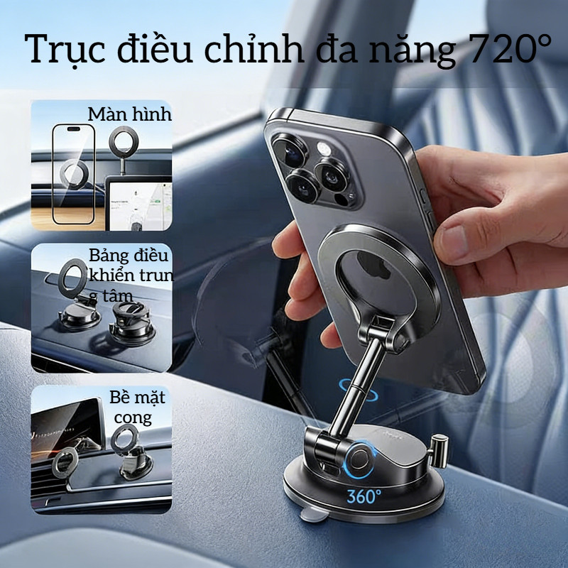 Giá Đỡ Điện Thoại Từ Tính - Chất Liệu ABS Cao Cấp Chống Rung, Hút Chân Không, Nam Châm Mạnh, Xoay 360° Cho Ô Tô
