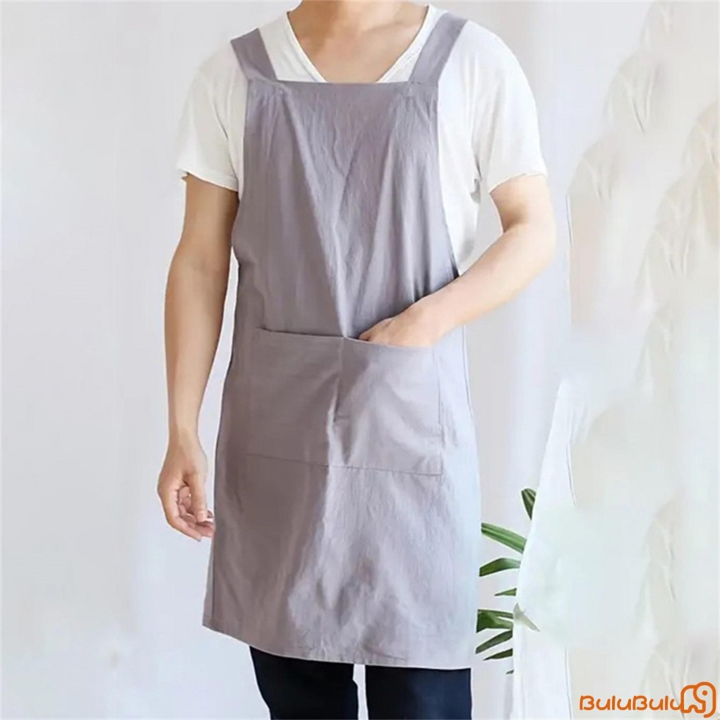 Tạp dề nghệ thuật dành cho nữ Tạp dề vẽ tranh vải lanh thoáng khí tối giản có túi