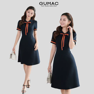 Đầm nữ dáng A GUMAC phối nơ cổ thanh lịch thiết kế công sở đi chơi dạo phố  LDE0614