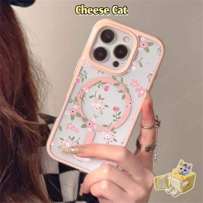 hoa hồng Ốp điện thoại từ tính cho iPhone 11 12 13 14 15 16 17 Pro Max 7 Plus XR Xs Max Vỏ điện thoại màu hồng
