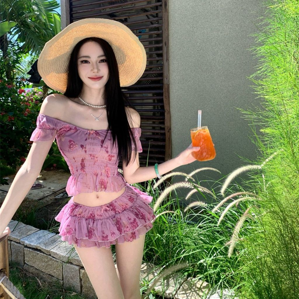 Mini Váy Bơi Pleated Phong Cách Retro Thích Hợp Đi Biển