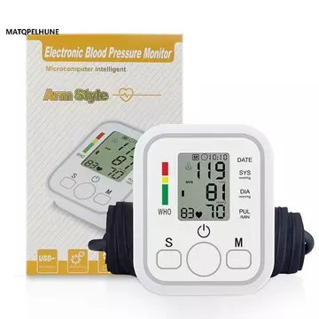 MATQPELHUNE Máy đo huyết áp điện tử cánh tay trên Ngôn ngữ Phát sóng tự động Huyết áp xung Thiết bị đo nhịp tim VN