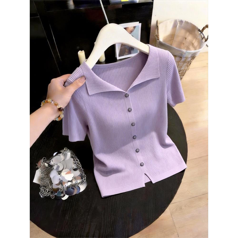 Áo Thun Ngắn Tay Mới Màu Tím Dệt Kim, Thoáng Mát - Perfect Cho Mùa Hè