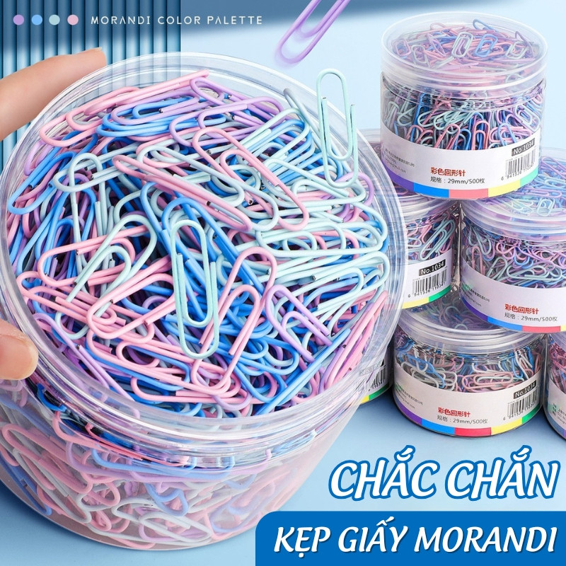 Ghim kẹp giấy mini 320 cái/thùng – Màu Morandi thanh lịch, kim loại bền chắc, đồ dùng văn phòng thiết yếu