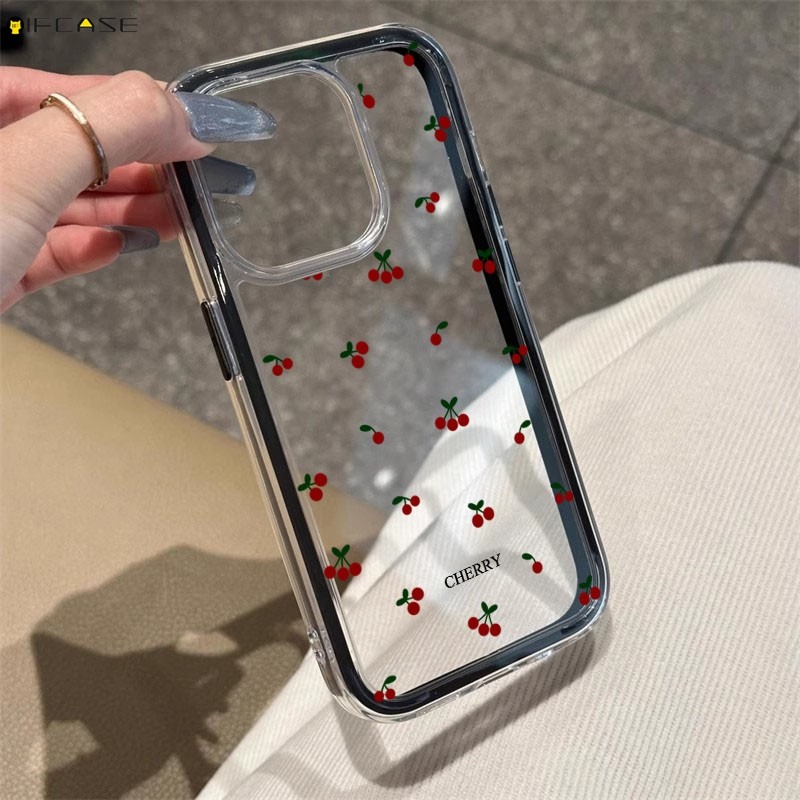 Dành Cho Samsung Galaxy S26 S25 Edge S24 FE S23 Plus S22 Ultra S26 + S25 + S24 + S23 + Ốp Điện Thoại 2 Trong 1 Trái Cây Anh Đào Màu Đỏ Dễ Thương Đơn Giản Màu Đen Trong Suốt Vỏ Mềm
