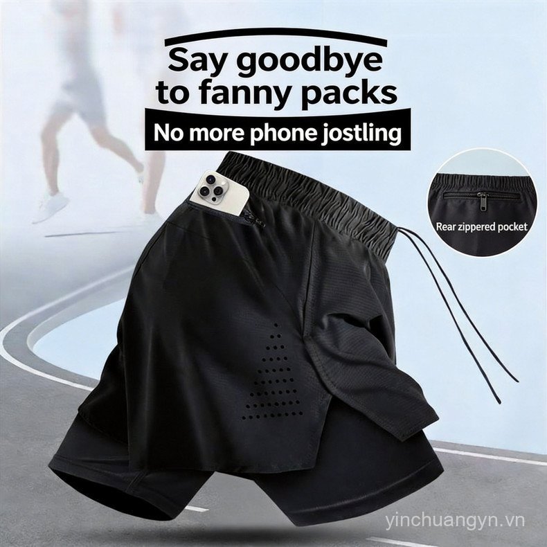 Quần Short Chạy Bộ Nam Chuyên Nghiệp Marathon Thể Thao Ba Điểm Quần Nhanh Khô Hai Lớp Lót Quần Thể Dục Có Thể Đặt Điện Thoại Di Động