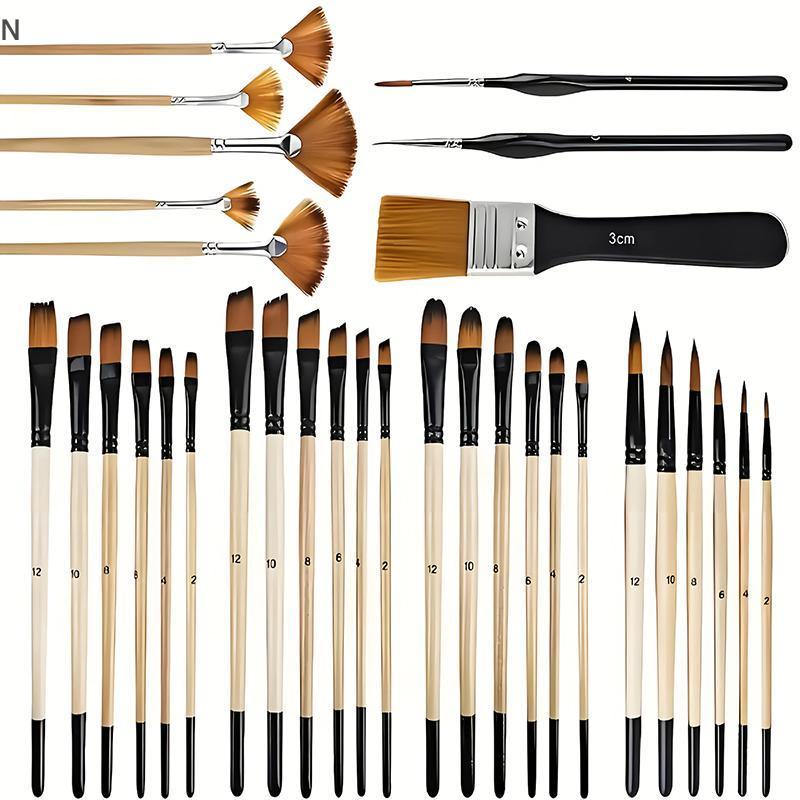 NS 32 Chiếc Bộ Cọ Sơn Cho Tranh Acrylic Lông Nylon Cao Cấp Với Tròn Filbert, Phẳng, Quạt, Góc, Tinh Tế Chi Tiết Bàn Chải Cho Nghệ Sĩ NS