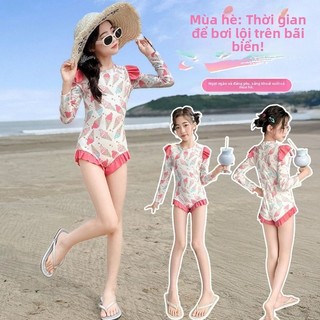 Đồ bơi liền thân tay dài cho bé gái - áo tắm chống nắng nhanh khô có đệm ngực dễ thương đi biển