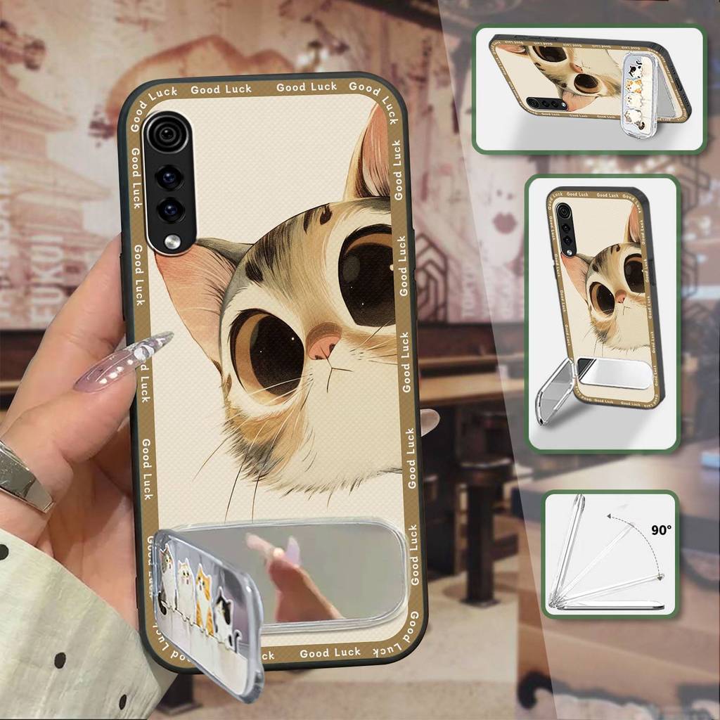 Ốp Điện Thoại Chống Sốc Bảo Vệ Cho LG Velvet 4G / 5G 3D Túi Điện Thoại Vải Miếng Dán Chân Đế Gương Trang Điểm Giá Đỡ Điện Thoại Chống Va Đập Thiết Kế Thời Trang Ốp Lưng Mềm Hoạt Hình Silicon