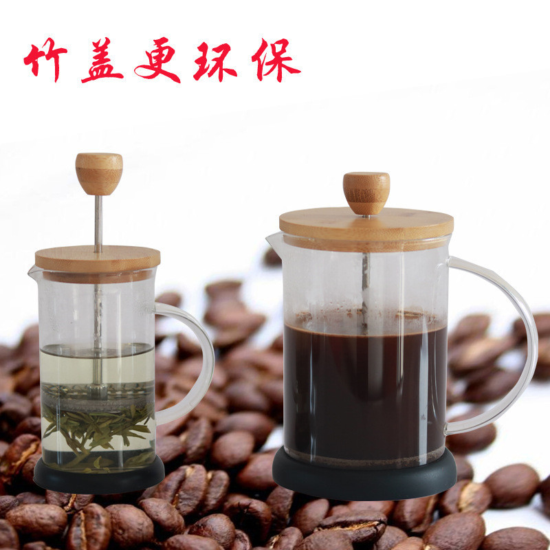 Hàng sẵn có Chịu nhiệt độ cao Nồi cà phê thủy tinh Borosilicate cao Máy pha trà Nồi ép kiểu Pháp Làm trà bằng thép không gỉ Máy tạo bọt sữa BOBJ