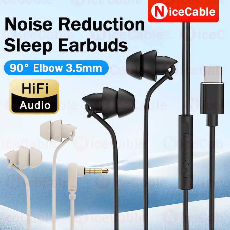Tai nghe có dây âm thanh nổi HiFi Tai nghe silicon mềm đặc biệt dành cho giấc ngủ Khuỷu tay 3,5mm & Loại C Cắm Tai nghe khử tiếng ồn kép Tương thích rộng rãi