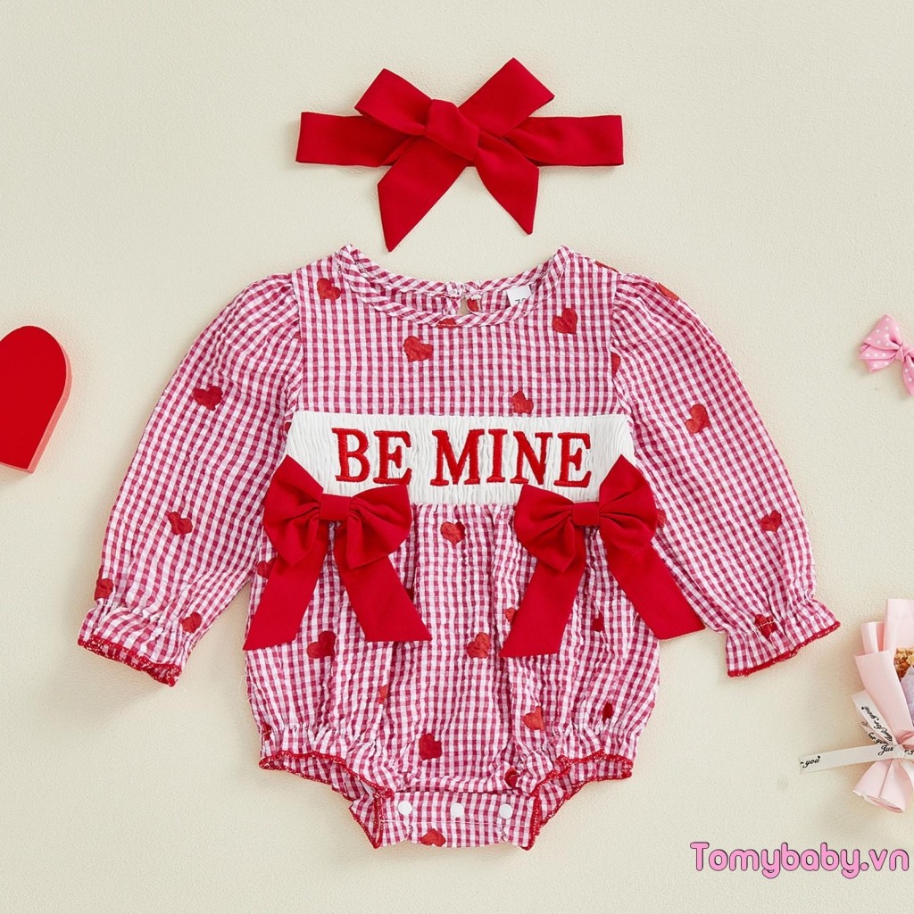 Áo liền quần thêu trái tim dài tay ngày lễ tình nhân có băng đô