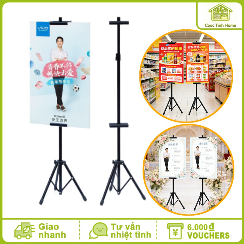 Giá Vẽ 3 Chân  - Giá Treo Poster 2 Mặt Gấp Gọn,  Điều Chỉnh Cao Độ Linh Hoạt Cho Hội Chợ, Siêu Thị Và Sự Kiện Tiệc Cưới