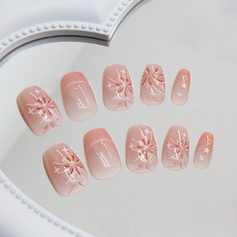 Thời Trang Blush Pháo Hoa Có Thể Đeo Móng Tay Nghệ Thuật Ngôi Sao Móng Tay Đầu Móng Tay Ngắn Nghệ Thuật Dán Cho Nữ