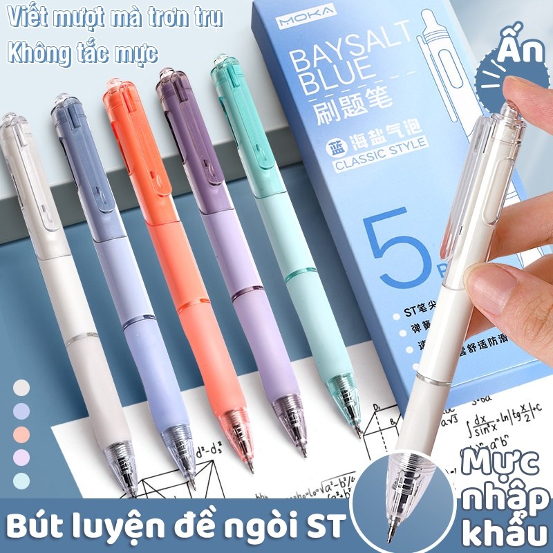Bút gel bấm đen sang trọng, ngòi 0.5mm cho nét chữ đẹp - Set 10 bút viết êm tay phù hợp với học sinh và văn phòng