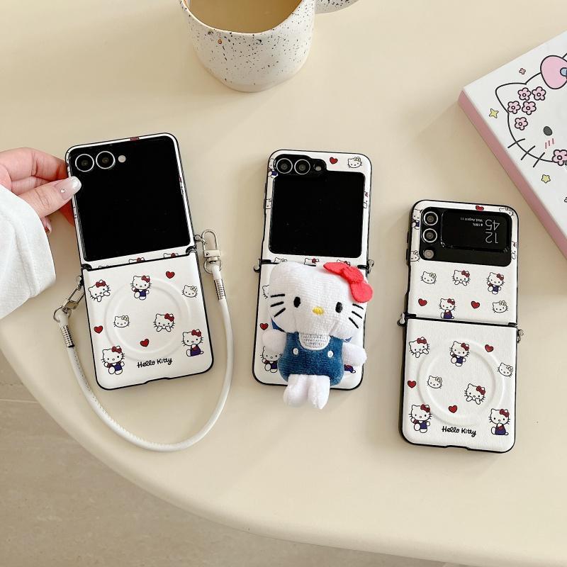 Hoạt Hình Dễ Thương Trái Tim Đỏ Kt Từ Tính Ốp Lưng Điện Thoại Thích Hợp Cho Samsung Galaxy ZFlip7 zflip6 Dây Gấp Vỏ Cứng Cho Z Flip 7 6 5 74 5G PuraX N3Flip MixFlip 2 Vỏ Bảo Vệ