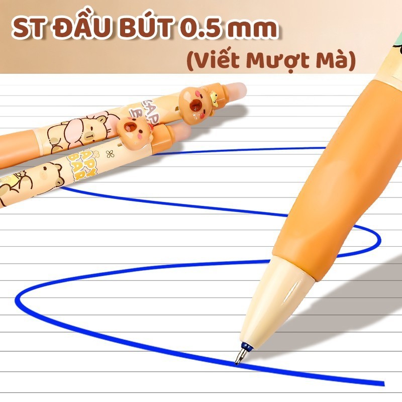 Bút mực xoá được họa tiết Capybara cute – Bút gel ngòi 0.5mm mực xanh, viết êm không mỏi tay, lý tưởng cho học sinh dùng