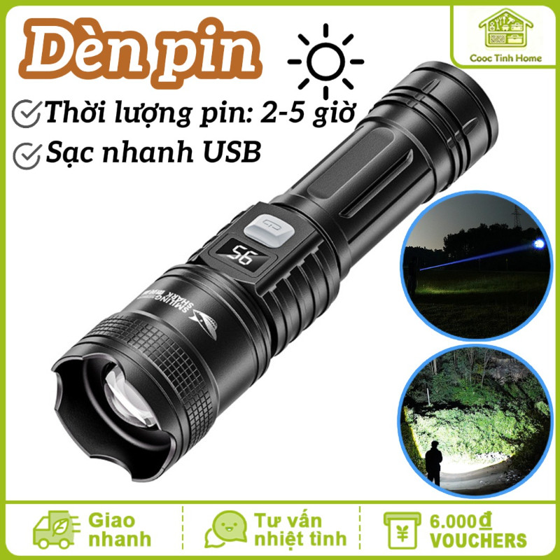 Đèn Pin LED Siêu Sáng Tầm Xa Có Zoom, Sạc USB Nhanh & Màn Hình Số, Cho Tuần Tra, Cắm Trại Và Sử Dụng Khẩn Cấp Ngoài Trời