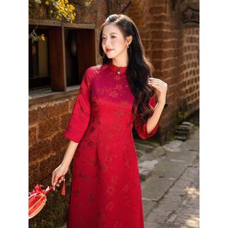 Áo dài AD274 - QD001 cách tân tay lỡ phối tà họa tiết hoa