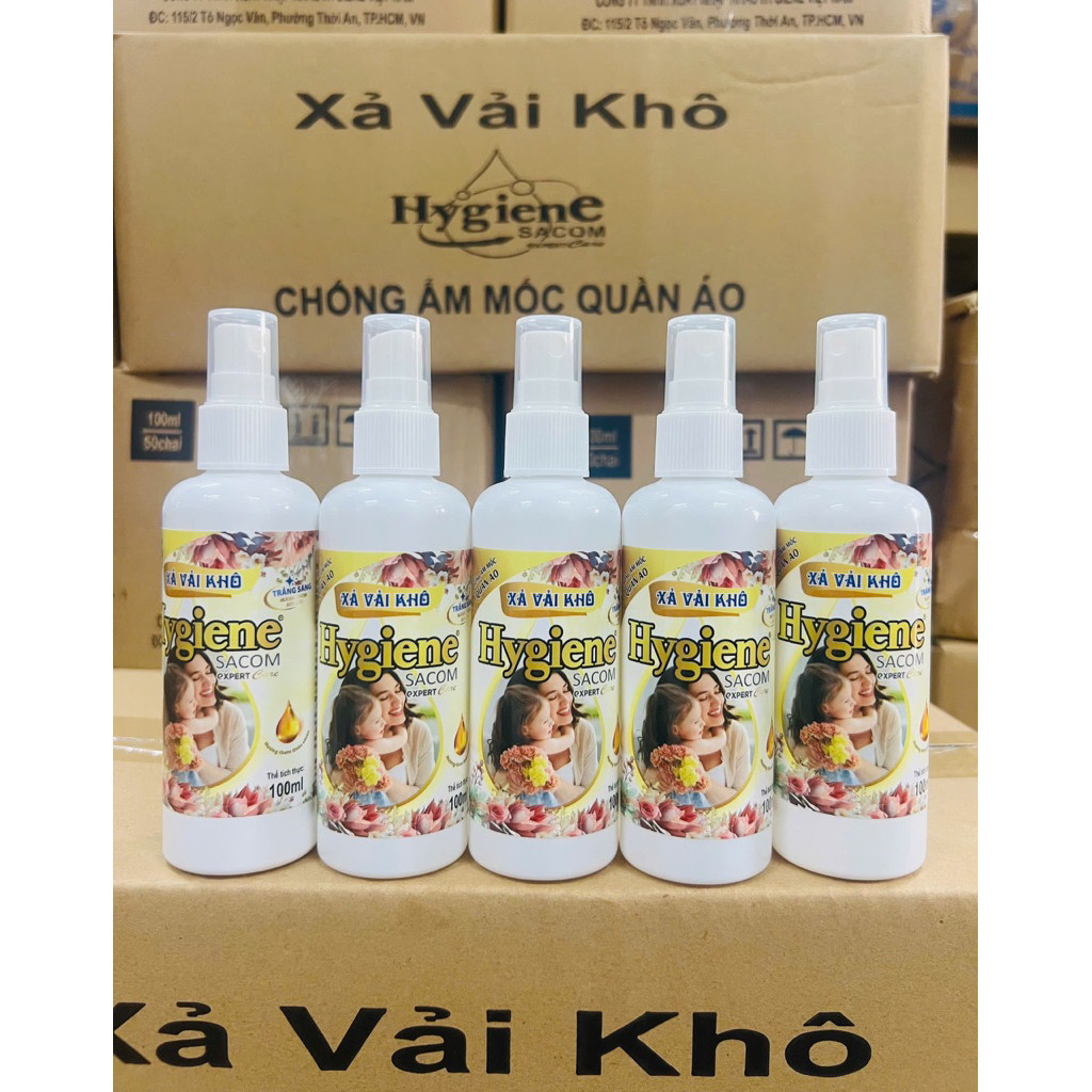 Combo 5 chai /4 chai/ 3 chai xịt xả vải khô Hygiene Sacom 100ml lưu hương chống ẩm mốc trên quần áo