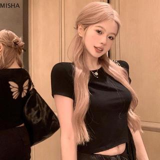 Misa Mùa Hè Ngọt Ngào Và Cay Rỗng Baless Tay Ngắn Ôm Áo Crop Top Nữ