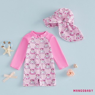 MG-Baby Girl Rash Guard Đồ Bơi Đuôi Cá Cô Gái / Vịt In Dây Kéo Dài Tay Tắm Có Mũ Bơi