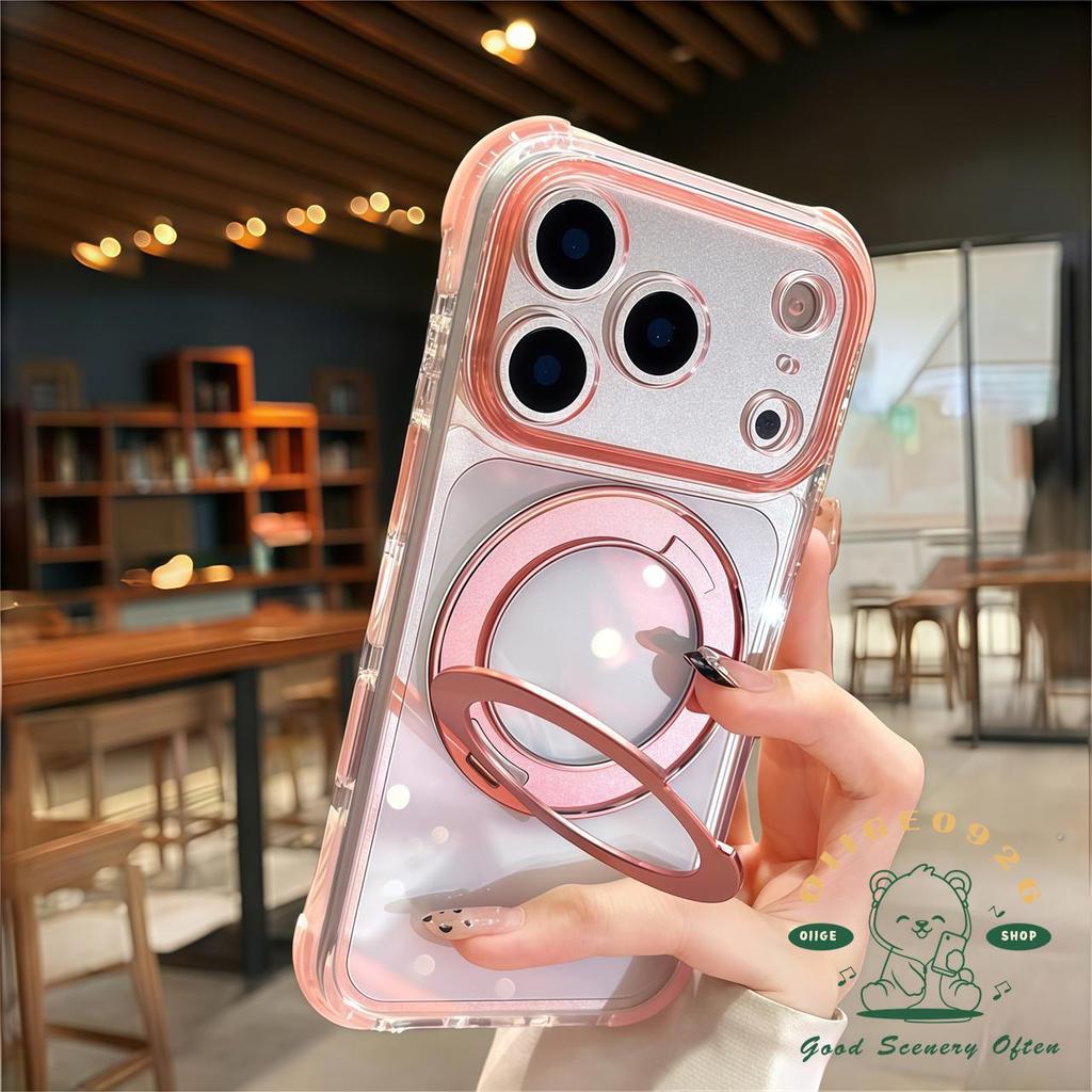 【 Ốp lưng iPhone17 】 Giá đỡ xoay pha lê băng chống rơi Vỏ điện thoại từ tính iPhone17 Pro Max 16 cho vỏ iPhone Vỏ mềm silicon TPU chống sốc