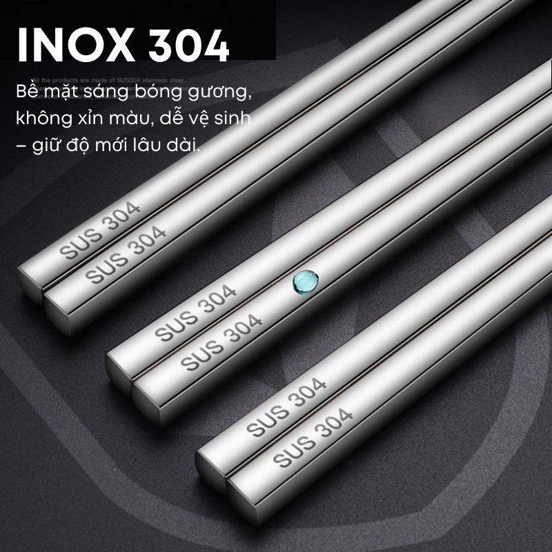 Bộ 05 Đôi Đũa Inox 304 Cao Cấp Khắc Hoa Cúc Hàn Quốc – Đũa Ăn Cơm Kháng Khuẩn, Chống Trơn, An Toàn Cho Máy Rửa Bát | 362