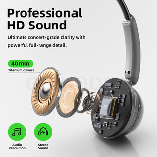 Tai nghe Bluetooth 5.3 không dây GOOJODOQ với điều khiển trực quan và trợ lý giọng nói, trọng lượng khoảng 92g