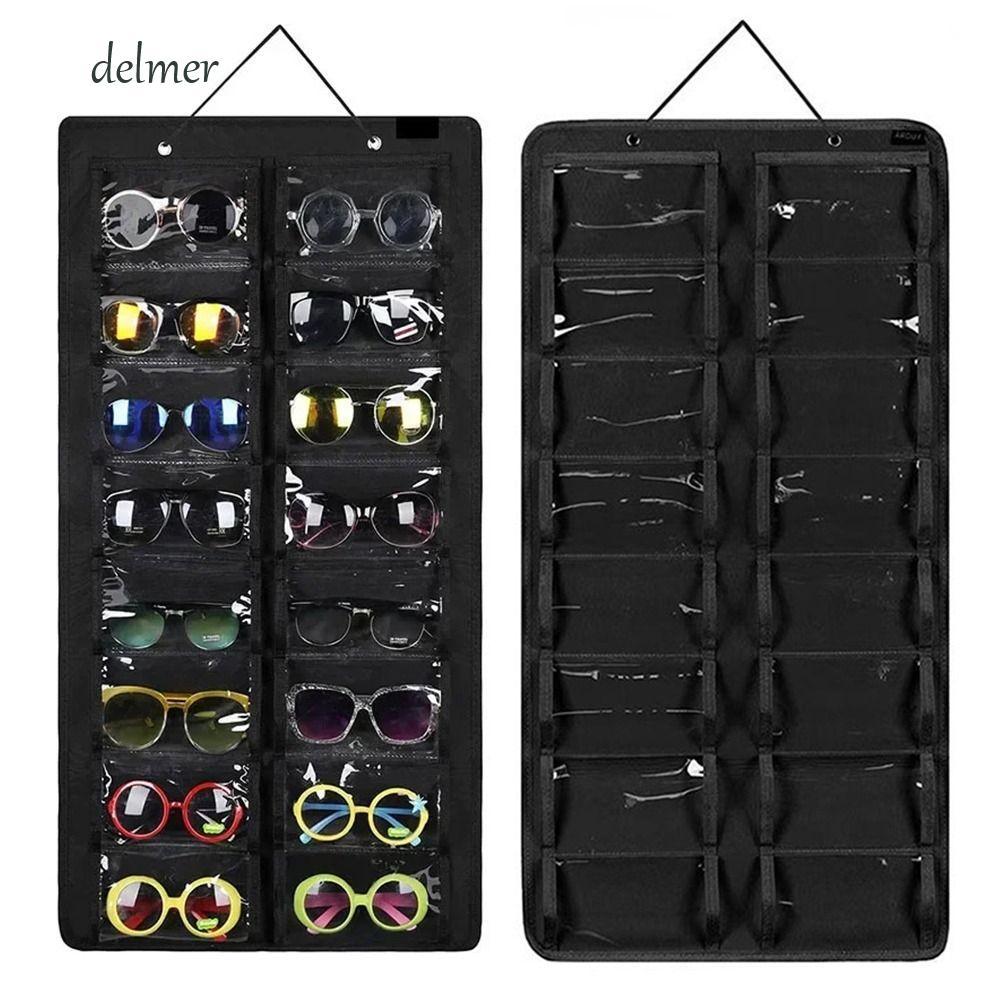 Túi treo lưu trữ kính râm DELMER, Giá đỡ kính mắt nỉ chống bụi 16 khe, Trang trí nhà cửa Tiết kiệm không gian có thể gập lại Giá trưng bày kính có thể nhìn thấy Phòng ngủ