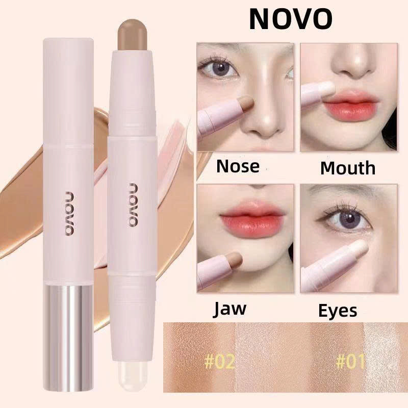 Bút Highlight Tạo Khối 2 Đầu NOVO Dạng Thỏi Kem Bắt Sáng Tạo Khối Trang Điểm Gương Mặt 2 Trong 1