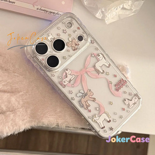 Ốp Lưng Cho IPhone 11 16 17 15 13 14 12 Pro Max 17AIR 15 7 8 Plus X XR Max Phim hoạt hình dễ thương ngựa nơ trong suốt