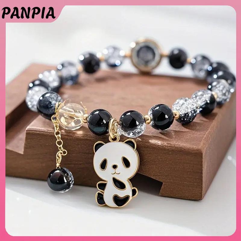 Vòng tay gấu trúc handmade charm hạt màu trắng và đen - Trang sức thời trang độc đáo cho nữ