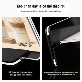 Bảng menu quán cà phê mica trong suốt – Kệ để bàn gọn nhẹ, trưng bày menu, bảng giá và QR code