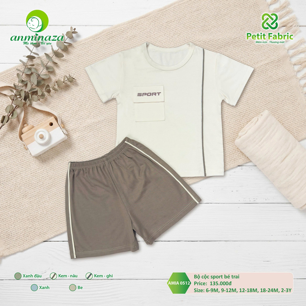 Bộ Cộc Sprot Bé Trai Anminaza Vải Sợi Tre Petit Thấm Hút Thoáng Mát - Hàng Chính Hãng AMI0512