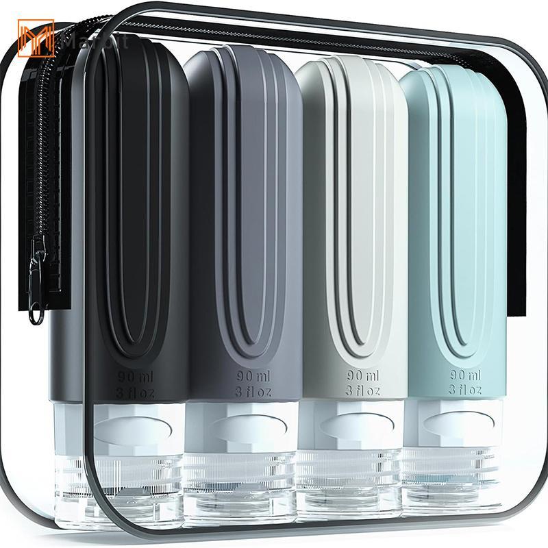 [Mar-T] 90ml / bộ Chai mỹ phẩm du lịch bằng silicon Hộp bóp rỗng Chai có thể đổ lại chống rò rỉ cho dầu gội Dầu xả Lotion
