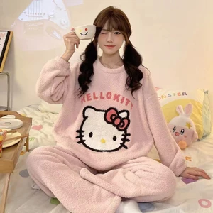 San Hô Lông Cừu Bộ Đồ Ngủ Nữ Mùa Đông Lông Cừu Lót Dày Dễ Thương Nữ Tính Phong Cách Thu Đông Flannel Homewear