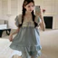 Bông bong bóng có đệm ngực Bộ đồ ngủ nữ 2025 Tay ngắn ngọt ngào Loungewear Bộ đồ hai mảnh